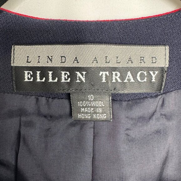 Vintage 1994 Ellen Tracy Navy Wool Zip Vest Gold Accents Sz 10 Red Trim Academia - Picture 2 of 9